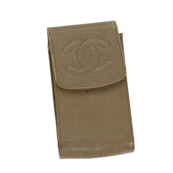 CHANEL COCO Mark Pen Case Caviar Skin Beige CC Auth bs13887 - Picture 1 of 16